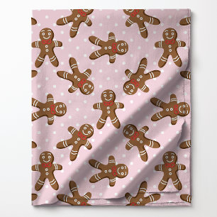 Gingerbread Man Polka Dot On Pink Christmas Fabric