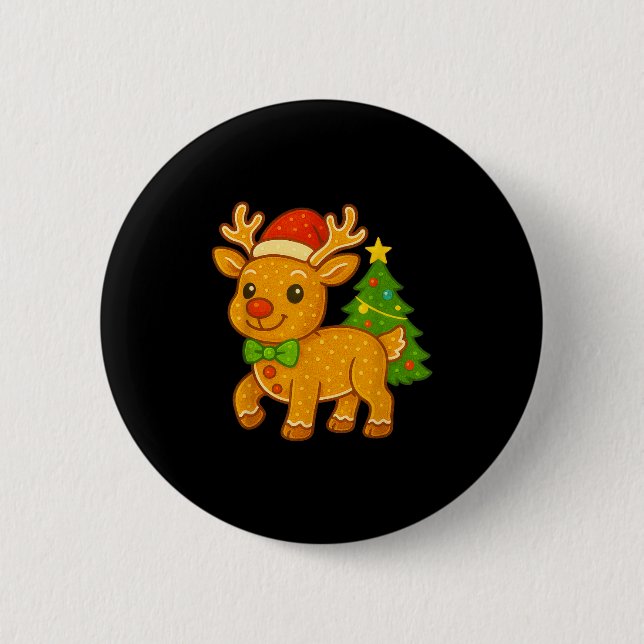 Gingerbread Man Reindeer Santa Hat Christmas Tree  2 Inch Round Button (Front)