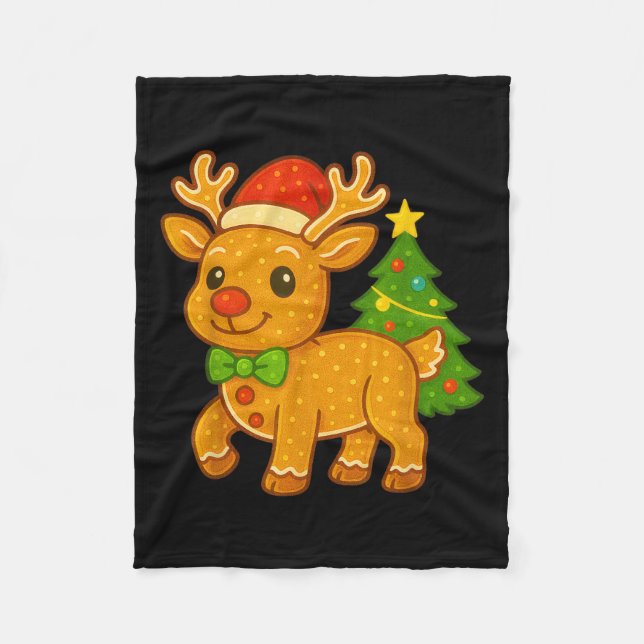 Gingerbread Man Reindeer Santa Hat Christmas Tree  Fleece Blanket (Front)