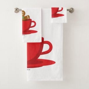 Gingerbread Man Relaxing In Hot Chocolate Red Cup Bath Towel Set