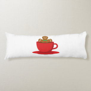 Gingerbread Man Relaxing In Hot Chocolate Red Cup Body Pillow