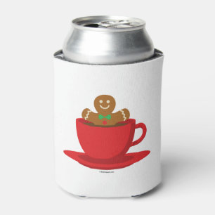 Gingerbread Man Relaxing In Hot Chocolate Red Cup Can Cooler