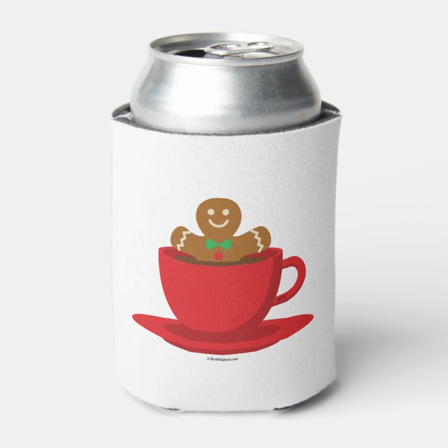 Gingerbread Man Relaxing In Hot Chocolate Red Cup Can Cooler (Can Front)