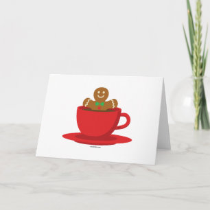 Gingerbread Man Relaxing In Hot Chocolate Red Cup Card