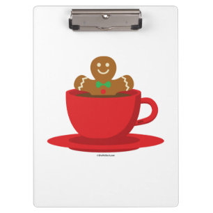 Gingerbread Man Relaxing In Hot Chocolate Red Cup Clipboard