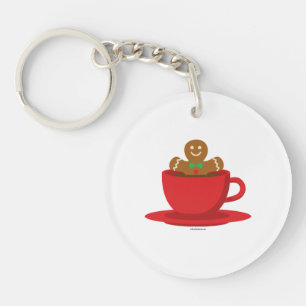 Gingerbread Man Relaxing In Hot Chocolate Red Cup Keychain