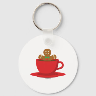 Gingerbread Man Relaxing In Hot Chocolate Red Cup Keychain