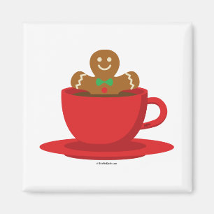 Gingerbread Man Relaxing In Hot Chocolate Red Cup Magnet
