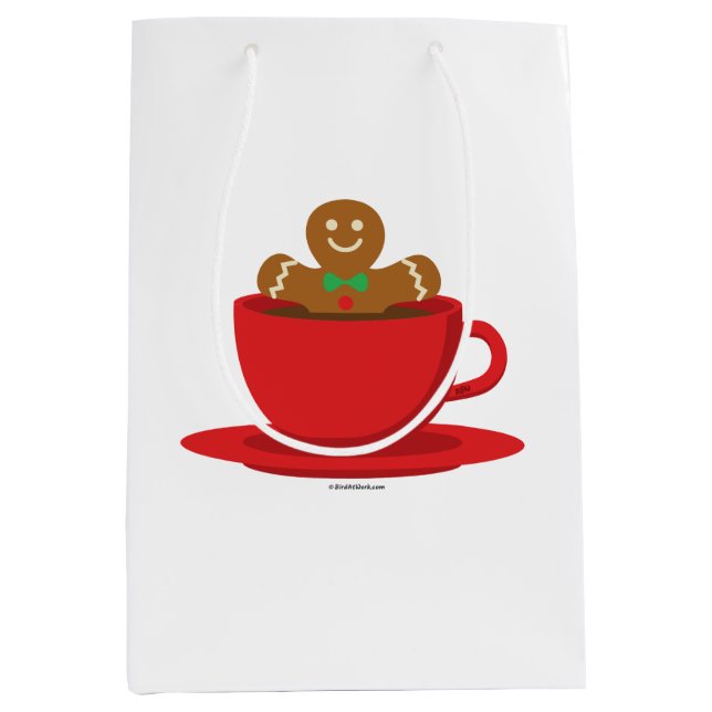 Gingerbread Man Relaxing In Hot Chocolate Red Cup Medium Gift Bag (Front)