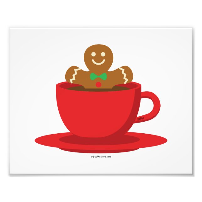 Gingerbread Man Relaxing In Hot Chocolate Red Cup Photo Print (Front)