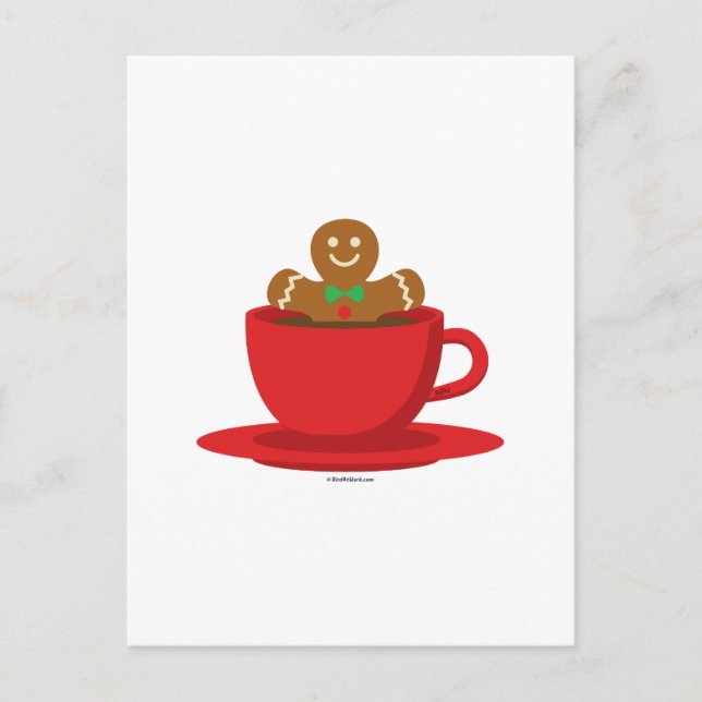 Gingerbread Man Relaxing In Hot Chocolate Red Cup Postcard (Front)