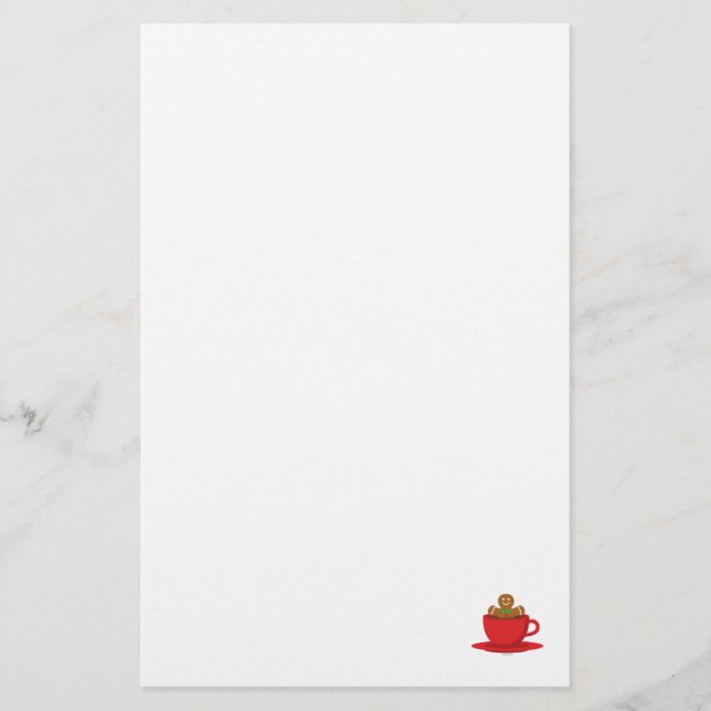 Gingerbread Man Relaxing In Hot Chocolate Red Cup Stationery (Front)
