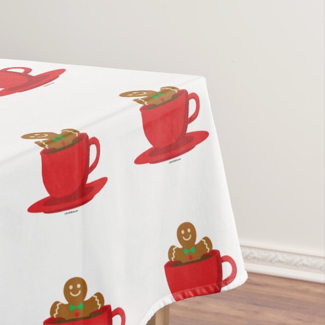 Gingerbread Man Relaxing In Hot Chocolate Red Cup Tablecloth (In Situ)