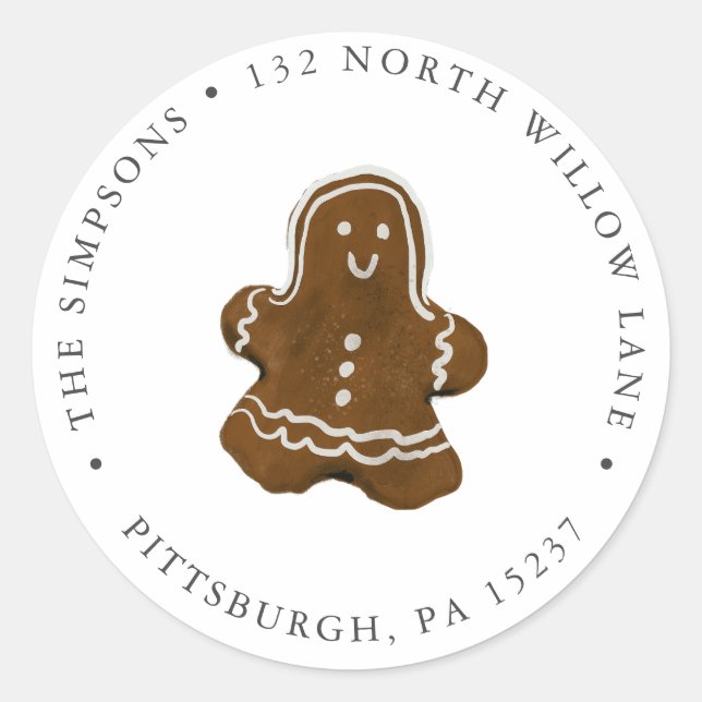 Gingerbread Man Return Address Classic Round Sticker (Front)