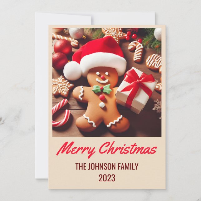 Gingerbread Man Santa Claus - Merry Christmas Holiday Card (Front)