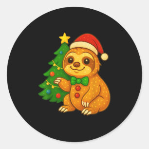 Gingerbread Man Sloth Santa Hat Christmas Tree Classic Round Sticker