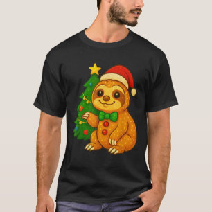 Gingerbread Man Sloth Santa Hat Christmas Tree  T-Shirt