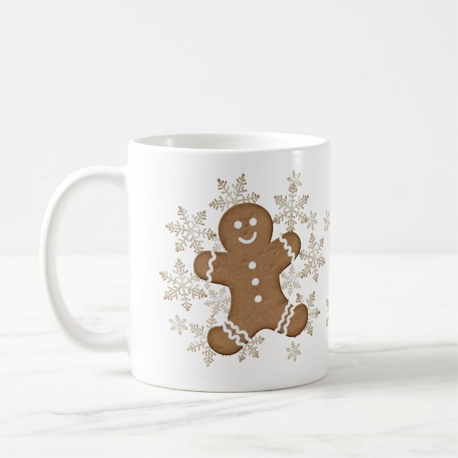 Gingerbread Man Snowflake Christmas Cookie Holiday Coffee Mug (Left)