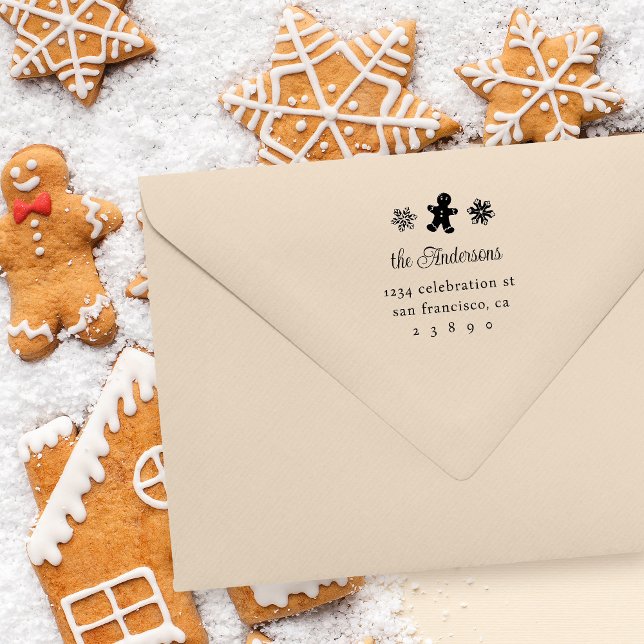 Gingerbread Man & Snowflakes Family Return Address Self-inking Stamp (Creator Uploaded)