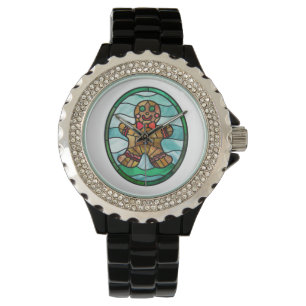 Gingerbread man stained glass watch