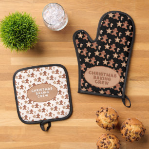 Gingerbread Man, Star & Candy Cane Cookie Pattern Oven Mitt & Pot Holder Set