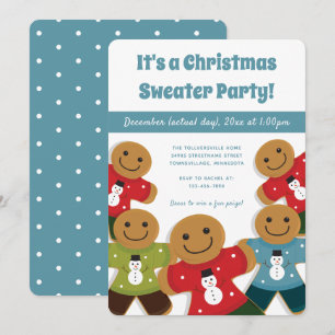 Gingerbread Man Sweater Party Christmas Invitation