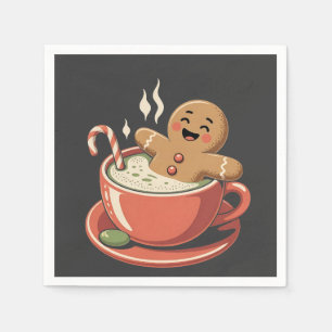Gingerbread Man Taking a Matcha Bathub Christmas  Napkin