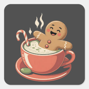 Gingerbread Man Taking a Matcha Bathub Christmas Square Sticker