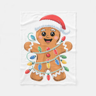 Gingerbread Man Tangled Christmas Lights Fleece Blanket