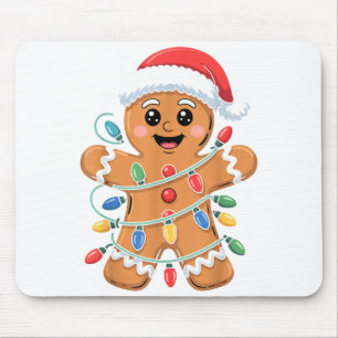 Gingerbread Man Tangled Christmas Lights  Mouse Pad
