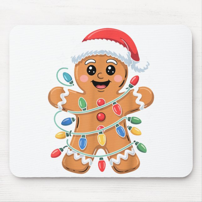 Gingerbread Man Tangled Christmas Lights  Mouse Pad (Front)