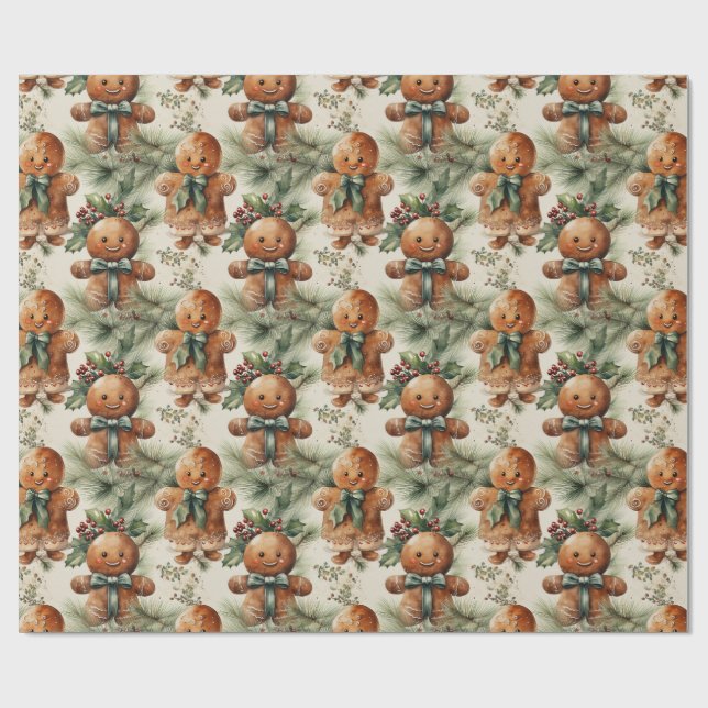 Gingerbread Man Winter Holiday Wrapping Paper (Flat)