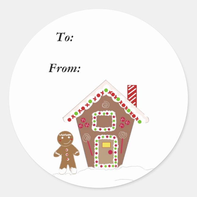 Gingerbread  Man with a Gingerbread House Classic Round Sticker (Front)