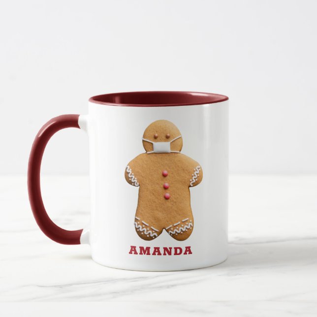 Gingerbread Man with a Mask Personalized Mug (Left)