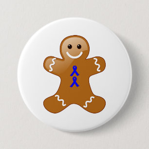 Gingerbread Man with Blue Awareness Ribbons 3 Inch Round Button