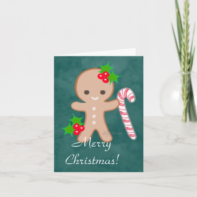Gingerbread man with Candy Cane Holiday Card (Front)