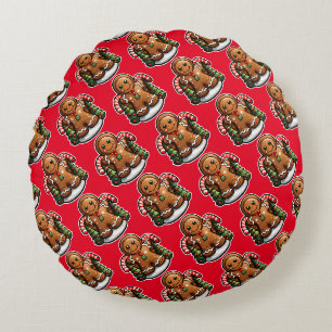 Gingerbread man with candy canes round pillow