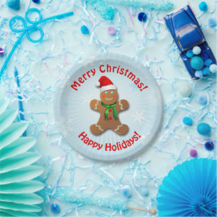 Gingerbread Man With Christmas Hat Paper Plate