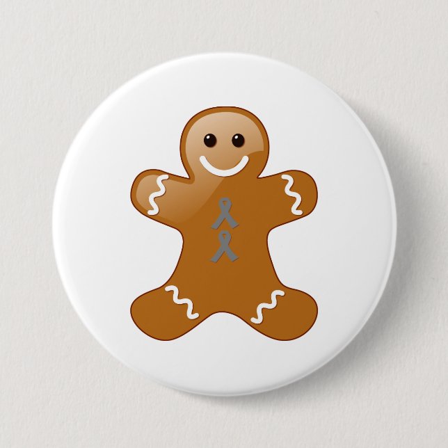 Gingerbread Man with Grey Ribbons 3 Inch Round Button (Front)