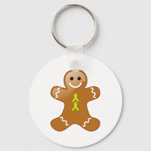Gingerbread Man with Lime Green Awareness Ribbons Keychain