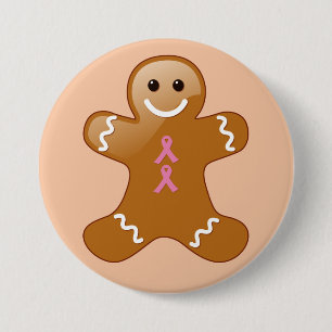 Gingerbread Man with Pink Ribbons 3 Inch Round Button