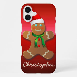 Gingerbread Man With Red Xmas Hat iPhone 16 Plus Case
