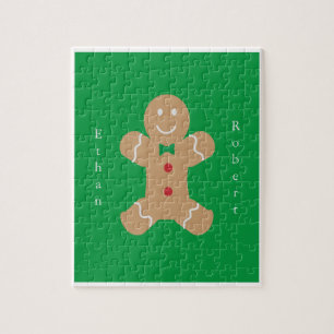 Gingerbread Man with Vertical Custom Name Jigsaw Jigsaw Puzzle