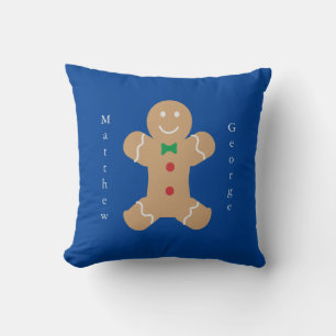 Gingerbread Man with Vertical Custom Name Throw Pillow