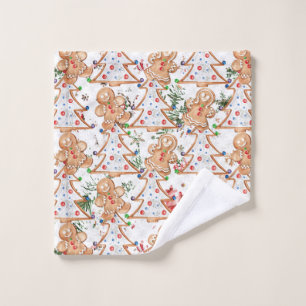 Gingerbread man, woman and Christmas tree Wash Cloth