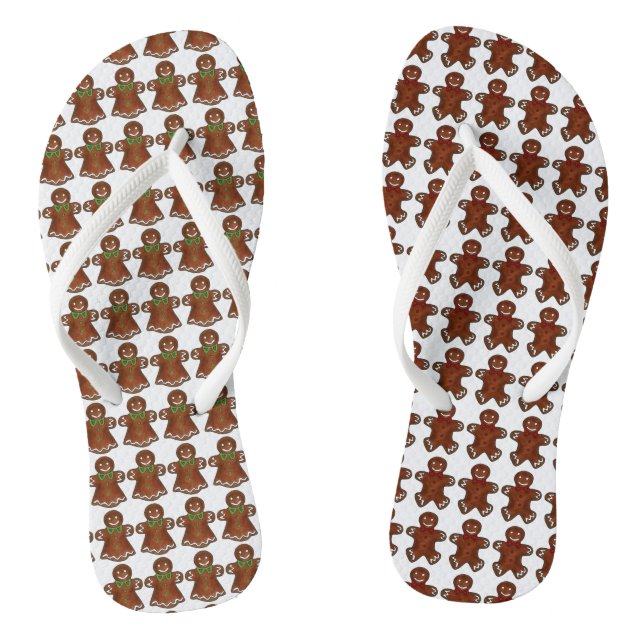 Gingerbread Man Woman Christmas Cookie Holiday Flip Flops (Footbed)