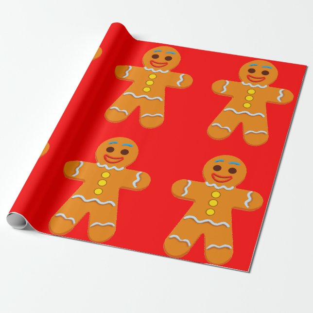 Gingerbread Man Wrapping Paper (Unrolled)