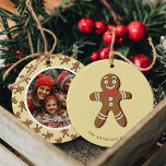 Gingerbread Man Yellow Polka Dot Christmas Photo Ceramic Ornament<br><div class="desc">Celebrate the holidays with this adorable Gingerbread Man Yellow Polka Dot Christmas Photo Ceramic Ornament. Featuring a cute gingerbread man design with a customizable photo on the back, this ornament is perfect for adding a touch of festive charm to your tree. Personalize it with your family name and favourite photo...</div>