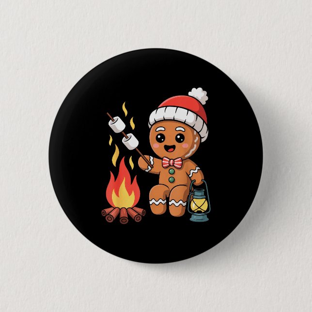 Gingerbread Marshmallow Roaster Camng Christmas  2 Inch Round Button (Front)