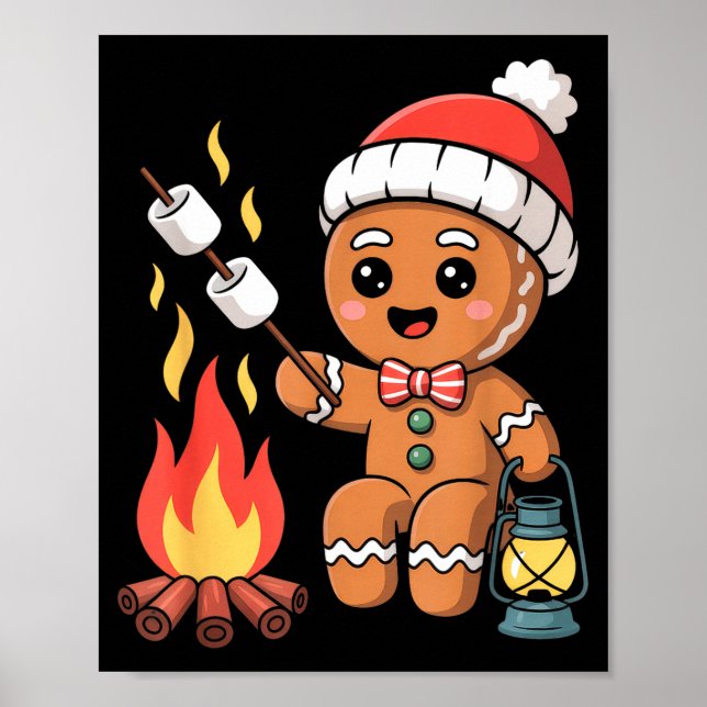 Gingerbread Marshmallow Roaster Camng Christmas  Poster (Front)